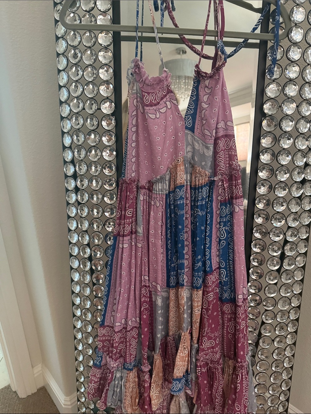 Love Stitch Pink & Blue Patchwork Boho Maxi Dress